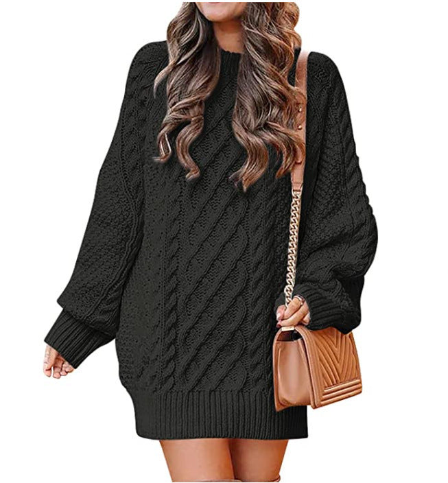 Aromple 	 Women's Long Sleeve Twisted Cable Knit Sweater Dress - Warm Midi Winter Dress, Oversized Chunky Knitwear